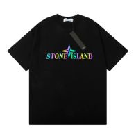 ストーン アイランド ロン t 定価偽物 半袖Tシャツ 純綿 シンプル 防臭 虹色のロゴ ブラック