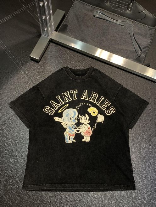 セントマイケルSAINTMICHAEL限定スーパーコピー半袖Tシャツコットンブラック柔らかい高級花柄メンズ