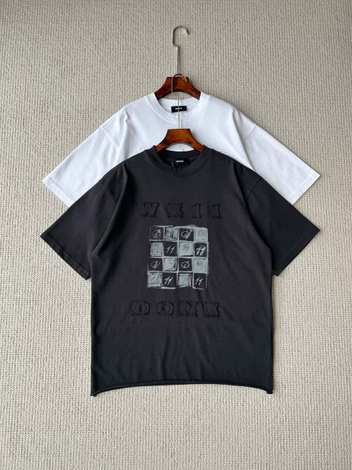 WE11DONE ウェルダン アパレル激安通販 Tシャツ トップス 純綿 丸首 ピンク碁盤 カップル 2色可選