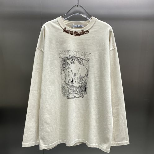 アクネステュディオス tシャツ激安通販 純綿 Tシャツ 長袖 トップス プリント 日常服 通勤 柔らかい ホワイト