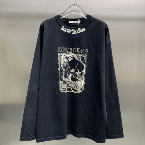 アクネストゥディオズ ロゴtｎ級品 純綿 Tシャツ 長袖 トップス プリント 日常服 通勤 柔らかい ブラック