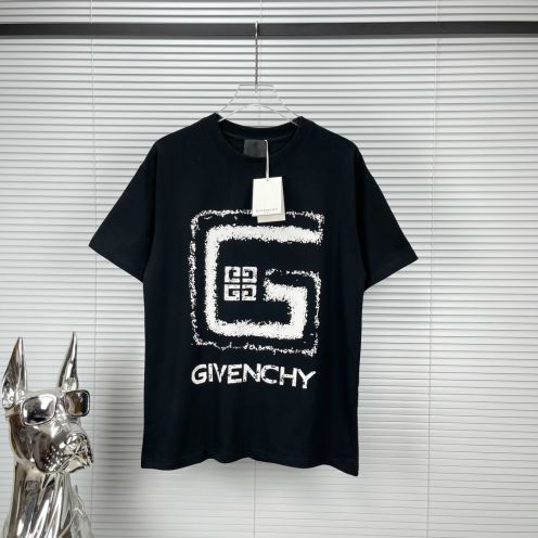 【 限定品】ジバンシィ服激安通販  純綿 トップス Tシャツ 短袖 プリント プリント カップル 男女兼用 2色可選 ブラック