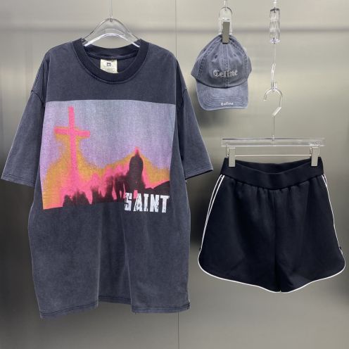 SAINTMICHAEL マイユtシャツ激安通販 柔らかい トップス 純綿 半袖 プリント 男女兼用 ファッション ブラック