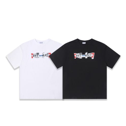 最安値人気 ヴェトモンスウェットｎ級品 純綿 トップス 短袖 ロゴプリント Tシャツ シンプル 限定品 2色可選