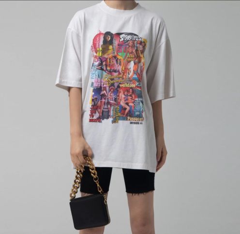 24年夏新款 ウェルダン 韓国ｎ級品 トップス 純綿Tシャツ ゆったり プリント ファッション 人気 ホワイト