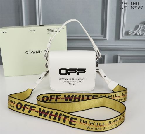 OFFWHITEオフホワイト アメリカ偽物 斜め掛け 持ちバッグ 黄色肩紐 レディース プリント 人気 レザー ホワイト