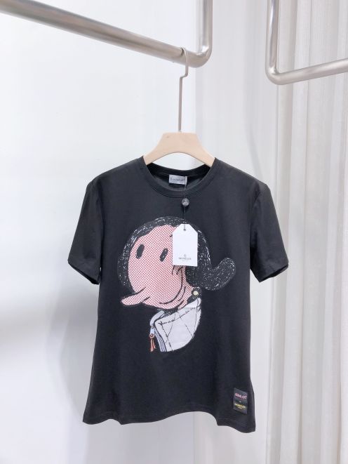 モンクレール 着る人Ｎ級品 tシャツ 純綿 プリント トップス 丸首 短袖 ファッション 夏服 ブラック ブラック