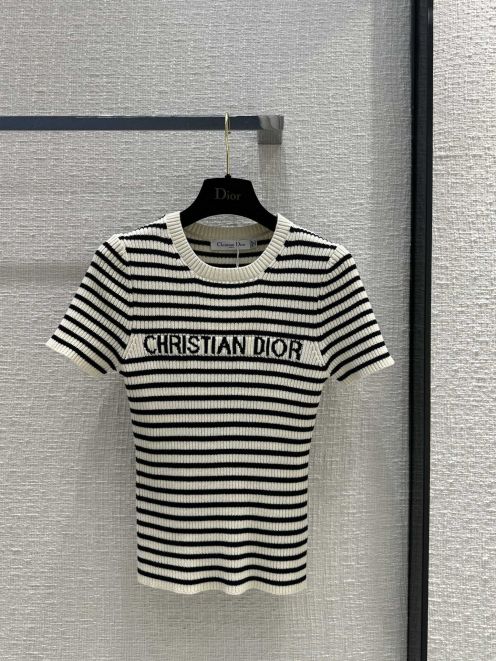 藤原聡 ディオールtシャツ激安通販 短袖 トップス 純綿 縞模様 シンプル 刺繍 ロゴプリント 大人気 ブラック