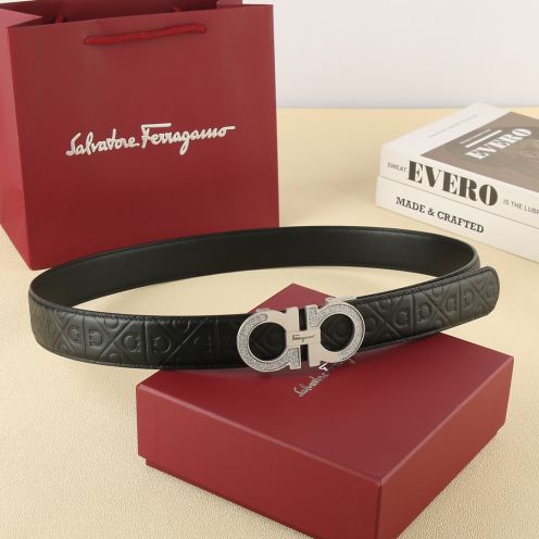 ferragamo メンズ ベルトスーパーコピー 幅35㎜ 牛革 本革 ビジネス 紳士ベルト シンプル メンズ ブラック