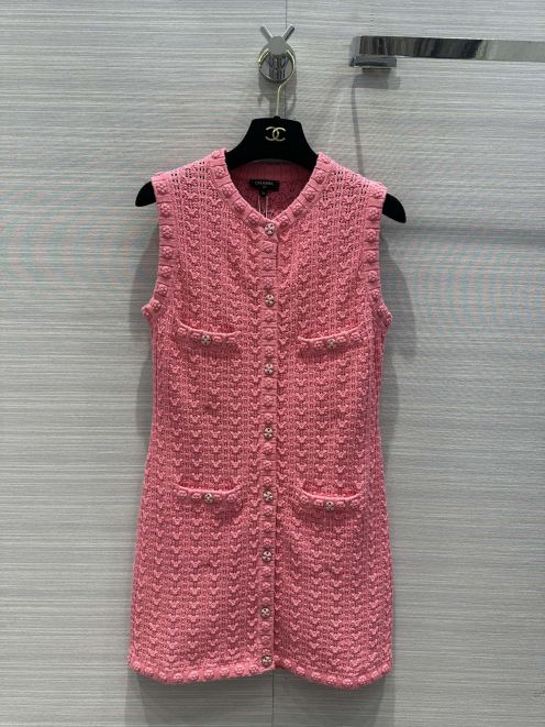 限定人気品★セール！シャネル ニット スカートコピー 夏服 ワンピース 無袖 レディース ファッション ピンク