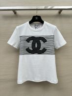 爆買い大得価 chanel レディース t シャツスーパーコピー 半袖 トップス  純綿 柔らかい 縞 刺繍 シンプル ロゴプリント ホワイト