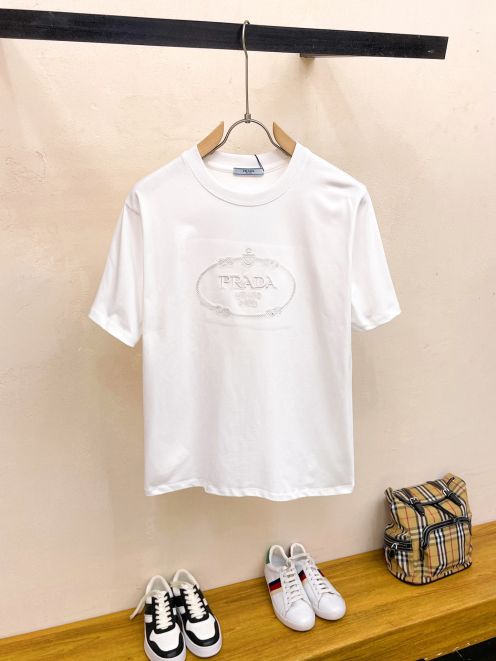 人気定番 prada t シャツコピー 夏新品 半袖 シンプル 純綿 トップス 柔らかい ホワイト