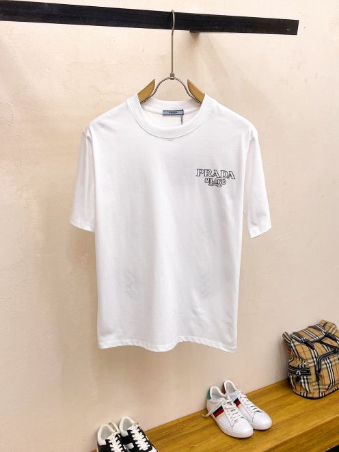 【激安】高級品通販 prada t シャツ メンズ激安通販 短袖 ゆったり 純綿 トップス プリント 夏服 ホワイト