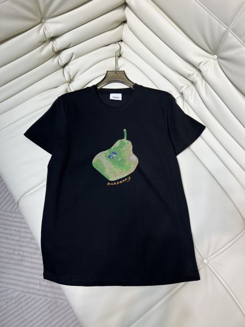 お得100%新品 burberry t シャツ激安通販 純綿 トップス 半袖 果物プリント ゆったり カジュアル シンプル ブラック