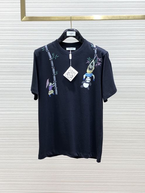 存在感のある ロエベ 縫い目スーパーコピー 純綿 短袖 Tシャツトップス シンプル 柔らかい ファッション ブラック