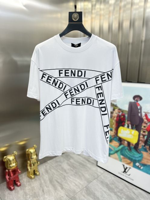 fendi ロング t シャツスーパーコピー 触り心地が良いトップス 純綿 柔らかい プリント 短袖 上着 ホワイト