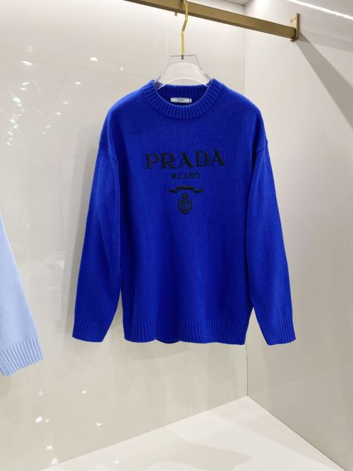 数量限定の爆買 prada セーター偽物 暖かい 弾性がいい 柔らかい トップス ニット ブルー