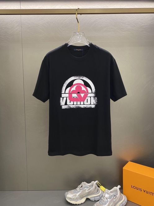 ルイヴィトン tシャツ 値段偽物 半袖 トップス 純綿 プリント 柔軟 ゆったり ブラック