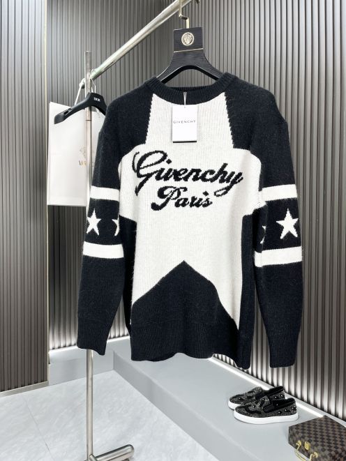 高級感たっぷり givenchy ニットコピー トップス セーター 暖かい 上質 ロゴあみ シンプル L04 ブラック