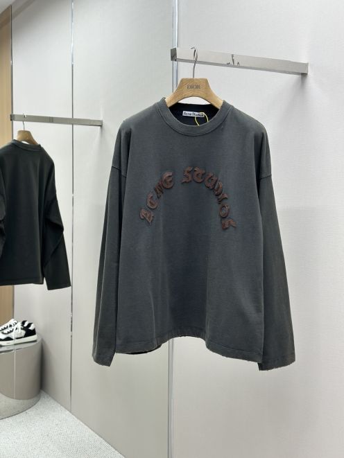 最新の2025年 アクネ メンズ tシャツコピー シンプル 純綿 長袖トップス ロゴプリント グレイ