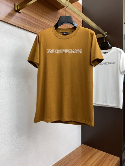 【夏新品】アルマーニtシャツメンズ偽物 純綿 半袖トップス シンプル 柔らかい ブラウン