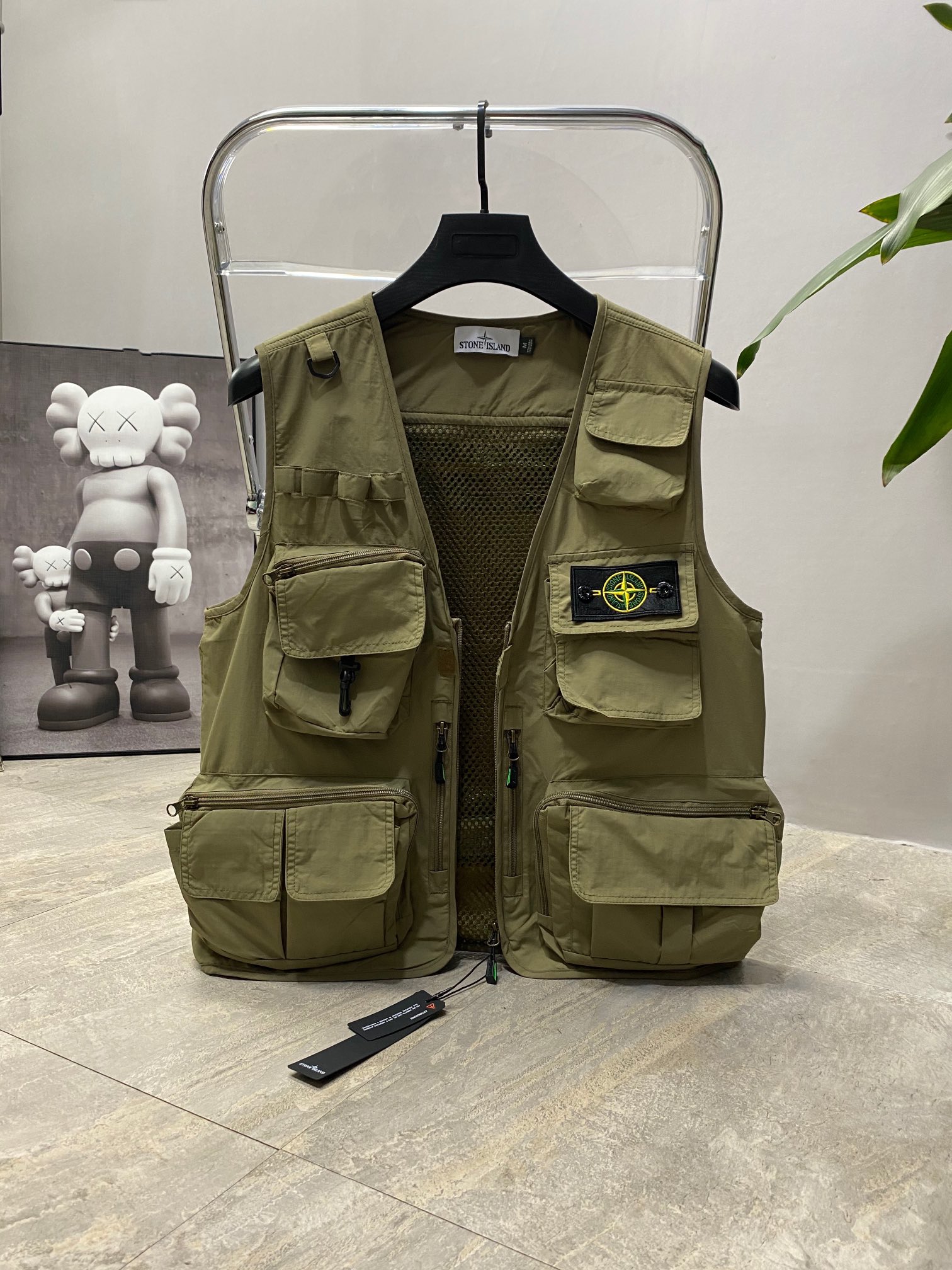 stone island シャツ ジャケット激安通販 ワークウェアの大きなポケットつきベスト 男女兼用 グリーン_5