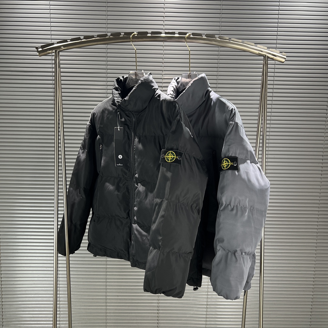 stone island ダウン偽物 暖かい メンズ  保温 アウター ダウンジャケット 人気 ブラック グレイ_1