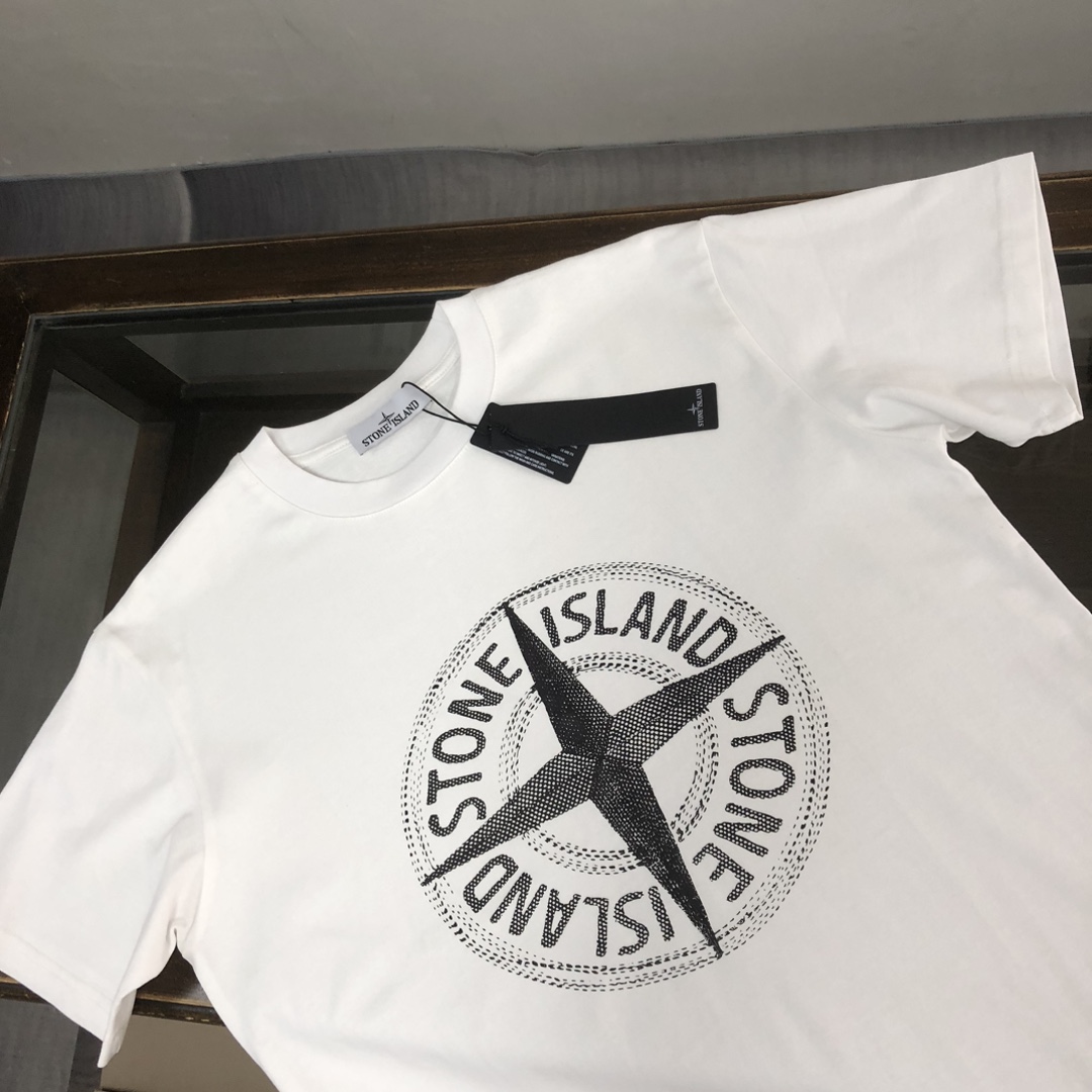 お買い得豊富なストーン アイランド ロン t メンズ激安通販 トップス 純綿Tシャツ 半袖 シンプル カップル 2色可選 ホワイト_3