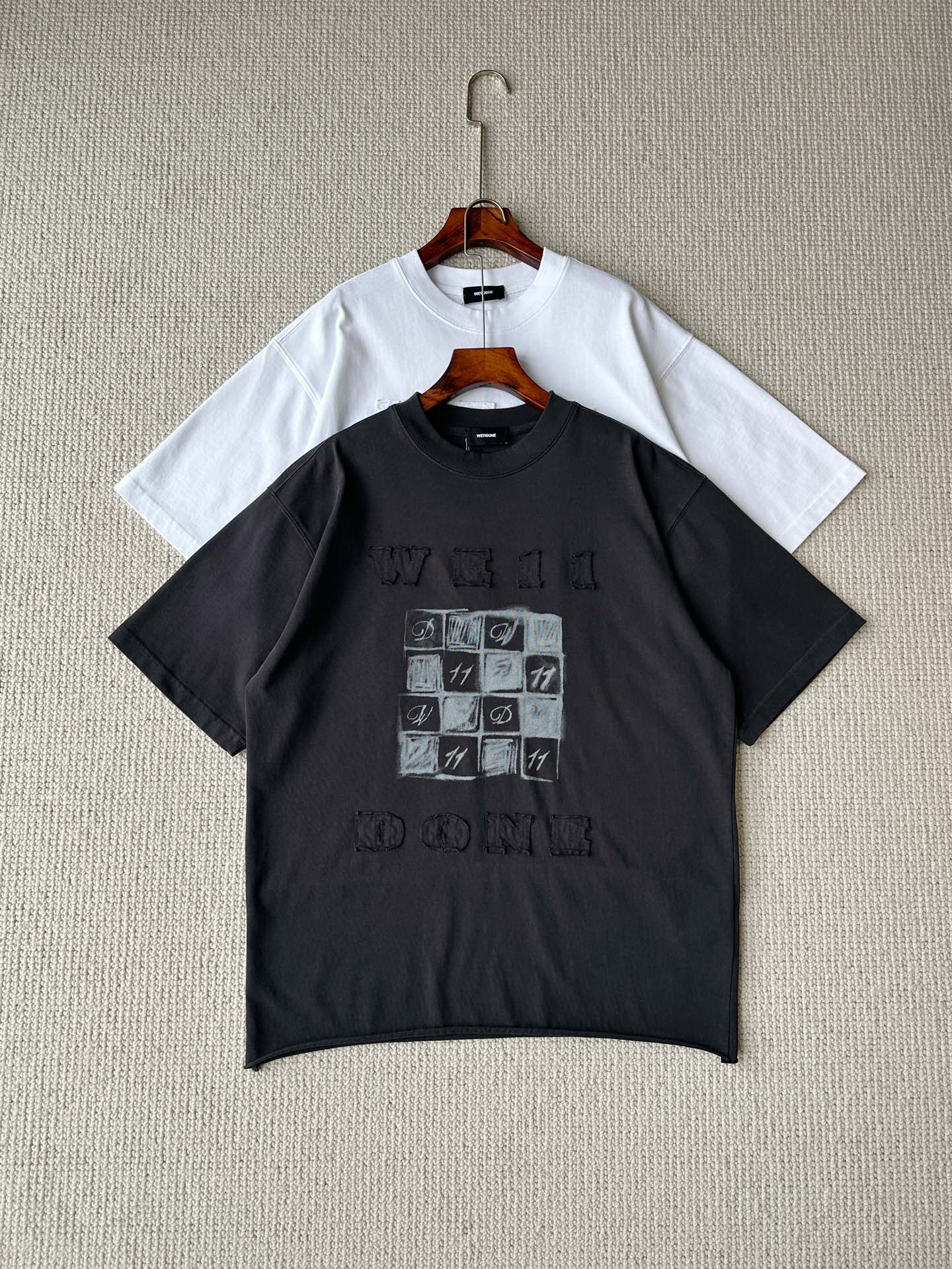 WE11DONE ウェルダン アパレル激安通販 Tシャツ トップス 純綿 丸首 ピンク碁盤 カップル 2色可選_1