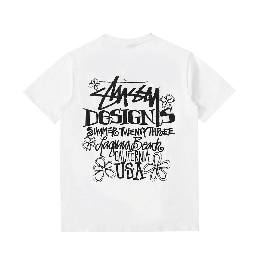 stussy 人気定番 ステューシーチェックシャツ激安通販 シンプル 純綿トップス 半袖 文字プリント 丸首 2色可選_3