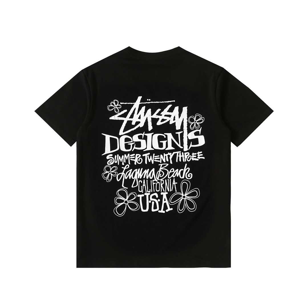 stussy 人気定番 ステューシーチェックシャツ激安通販 シンプル 純綿トップス 半袖 文字プリント 丸首 2色可選_4