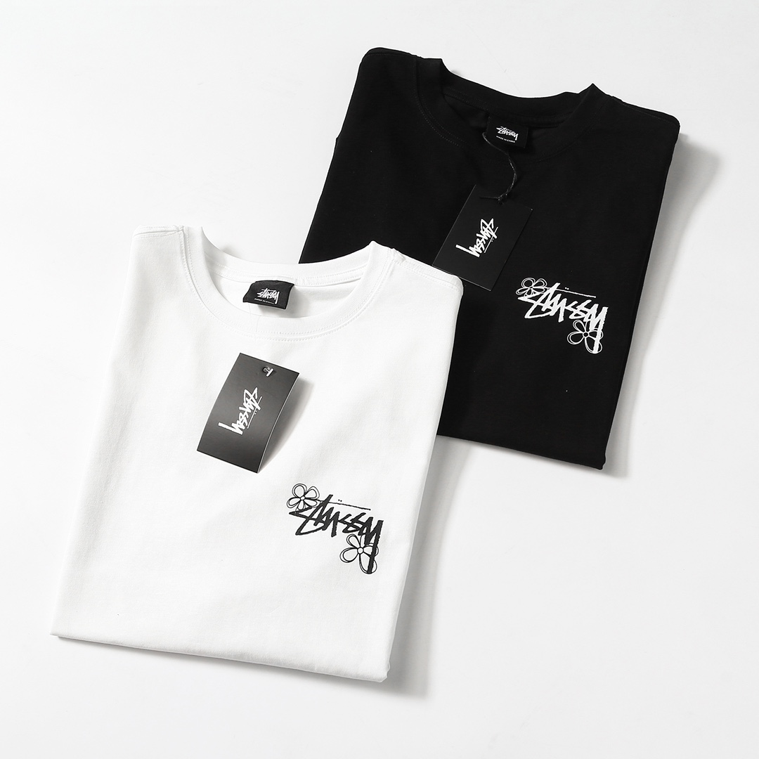 stussy 人気定番 ステューシーチェックシャツ激安通販 シンプル 純綿トップス 半袖 文字プリント 丸首 2色可選_5