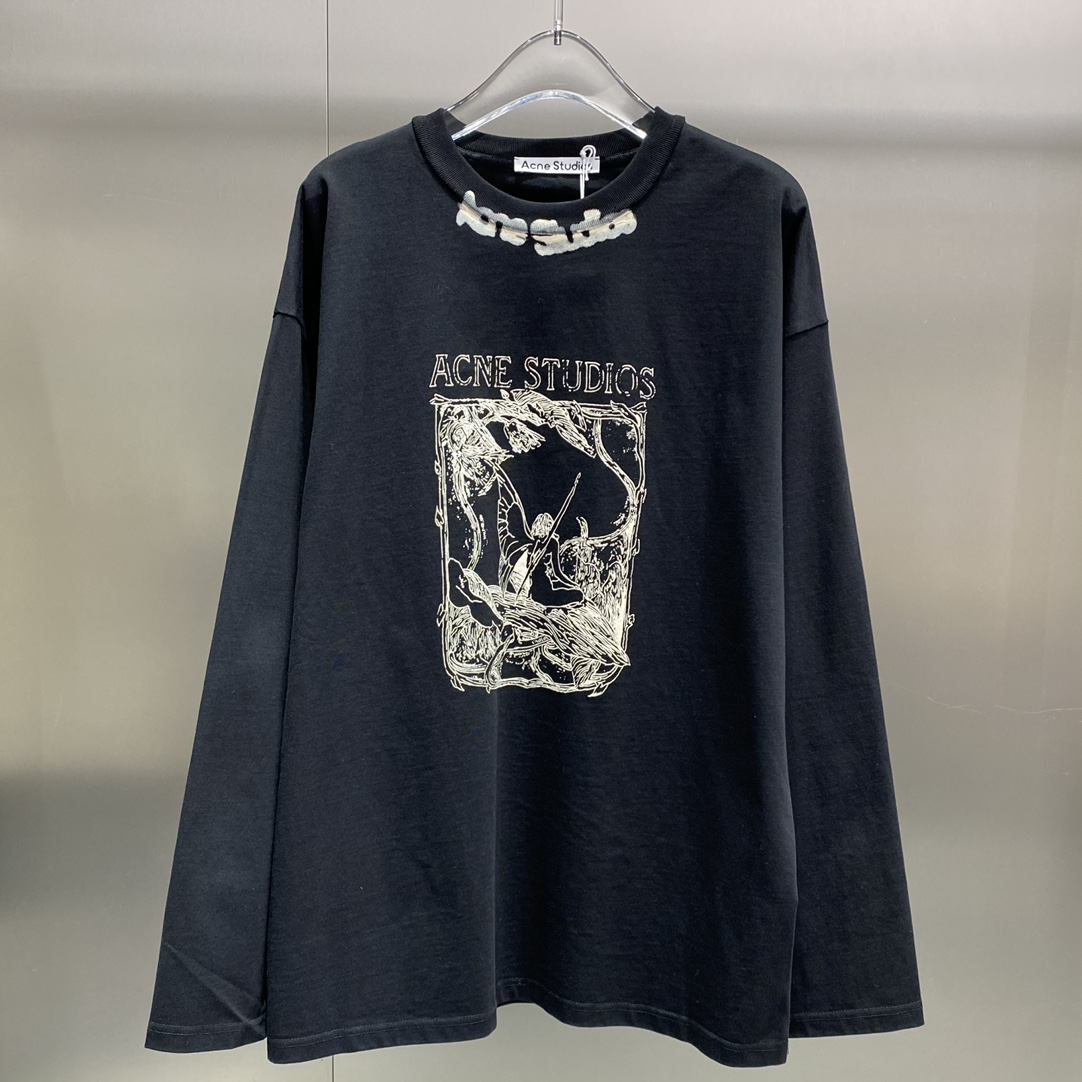 アクネストゥディオズ ロゴtｎ級品 純綿 Tシャツ 長袖 トップス プリント 日常服 通勤 柔らかい ブラック_1