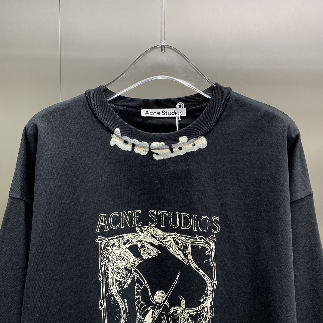 アクネストゥディオズ ロゴtｎ級品 純綿 Tシャツ 長袖 トップス プリント 日常服 通勤 柔らかい ブラック_3