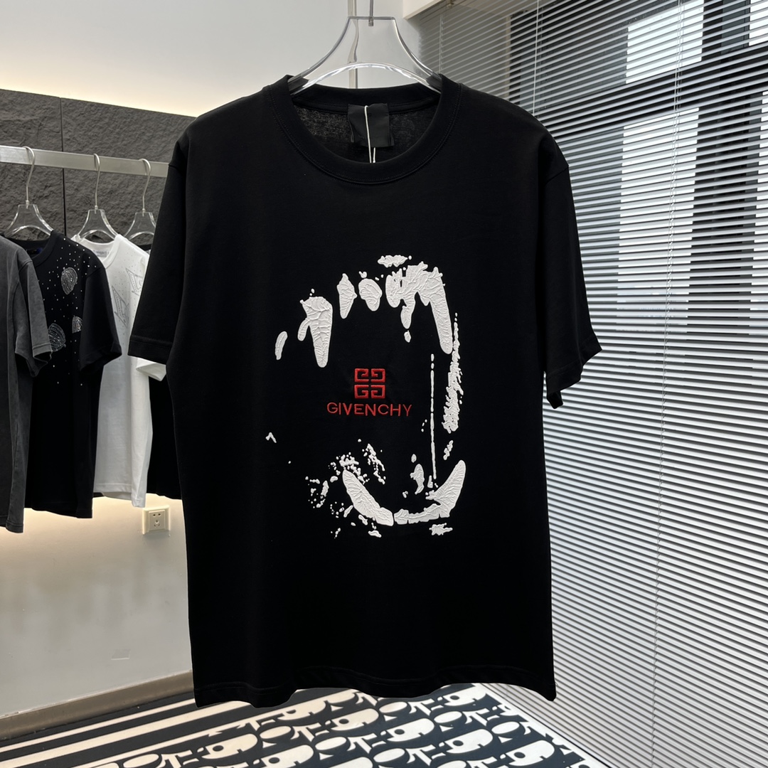 抜群の吸汗性 ジバンシートップス偽物 純綿 トップス Tシャツ 半袖 プリント シンプル 人気新作 ファッション 2色可選 ブラック_1