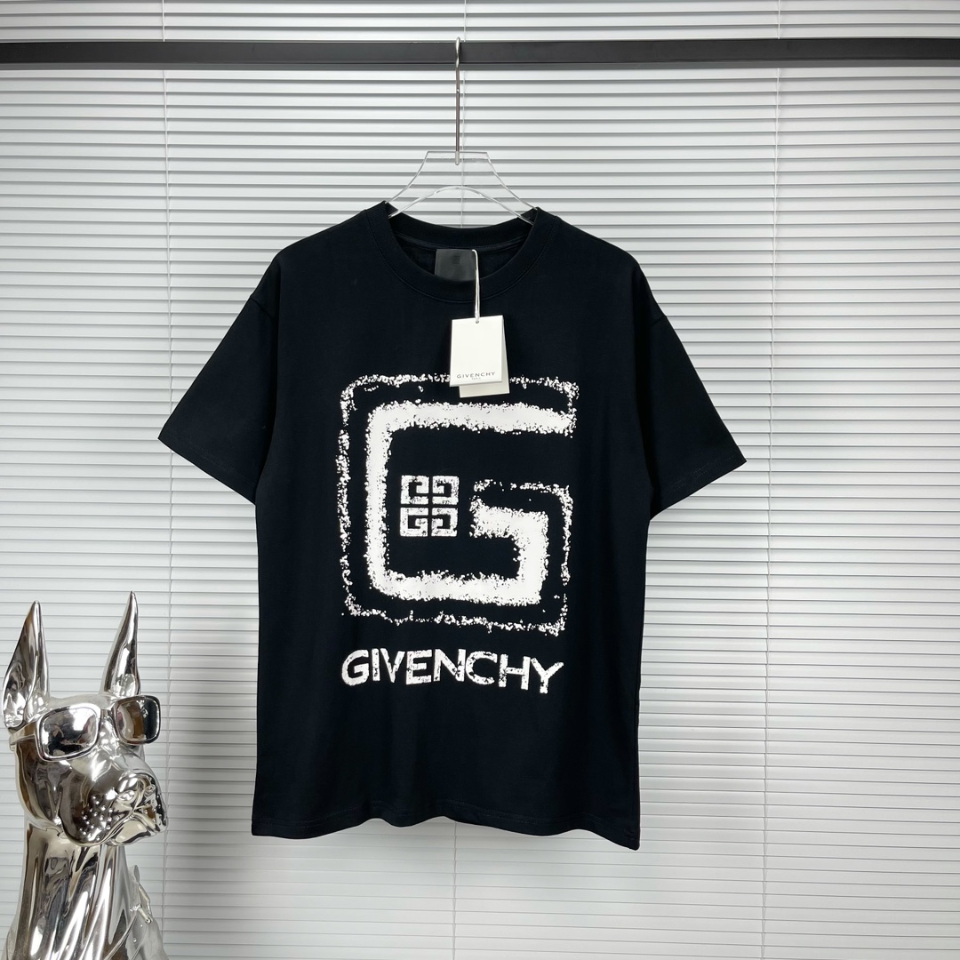 【 限定品】ジバンシィ服激安通販  純綿 トップス Tシャツ 短袖 プリント プリント カップル 男女兼用 2色可選 ブラック_1