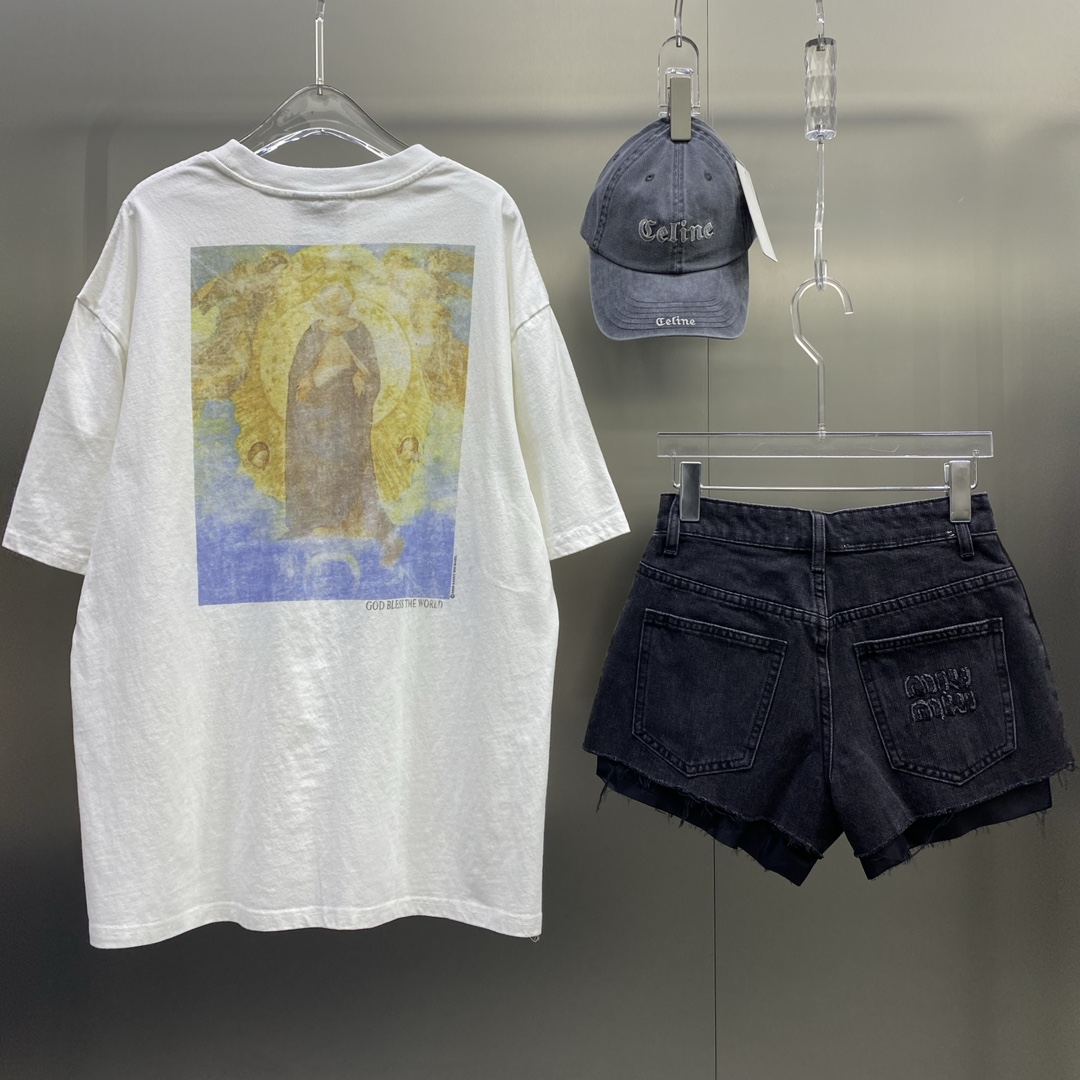 爽やかな セントマイケル コムドットｎ級品 柔らかい トップス 純綿Tシャツ 半袖 天使プリント 男女兼用 ホワイト_2