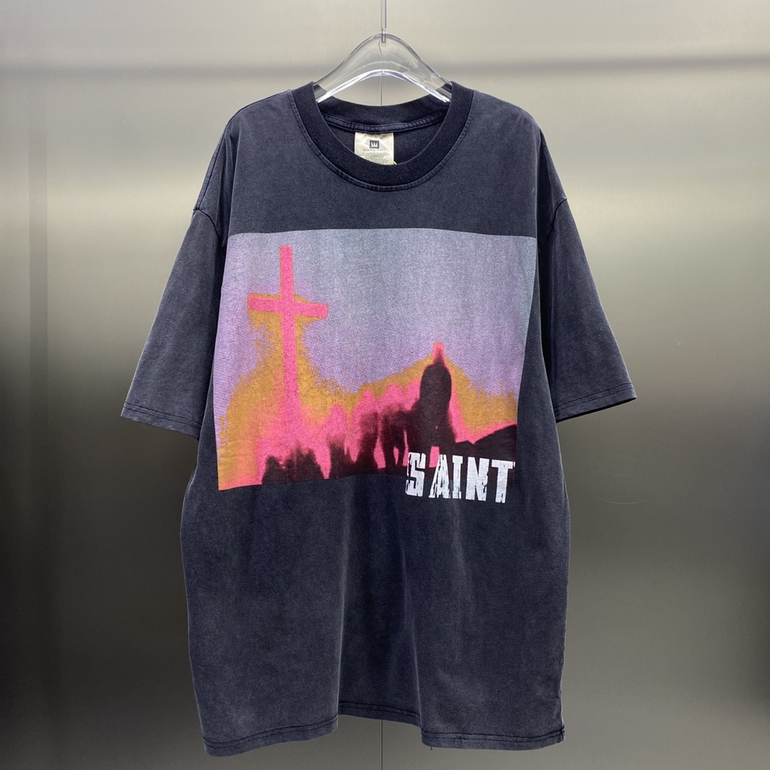 SAINTMICHAEL マイユtシャツ激安通販 柔らかい トップス 純綿 半袖 プリント 男女兼用 ファッション ブラック_3