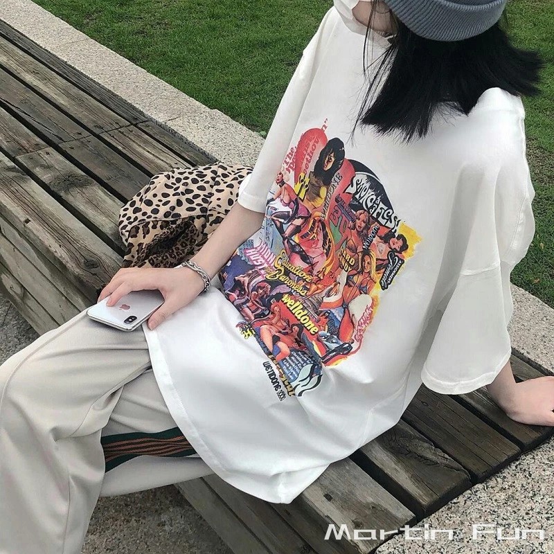 24年夏新款 ウェルダン 韓国ｎ級品 トップス 純綿Tシャツ ゆったり プリント ファッション 人気 ホワイト_4