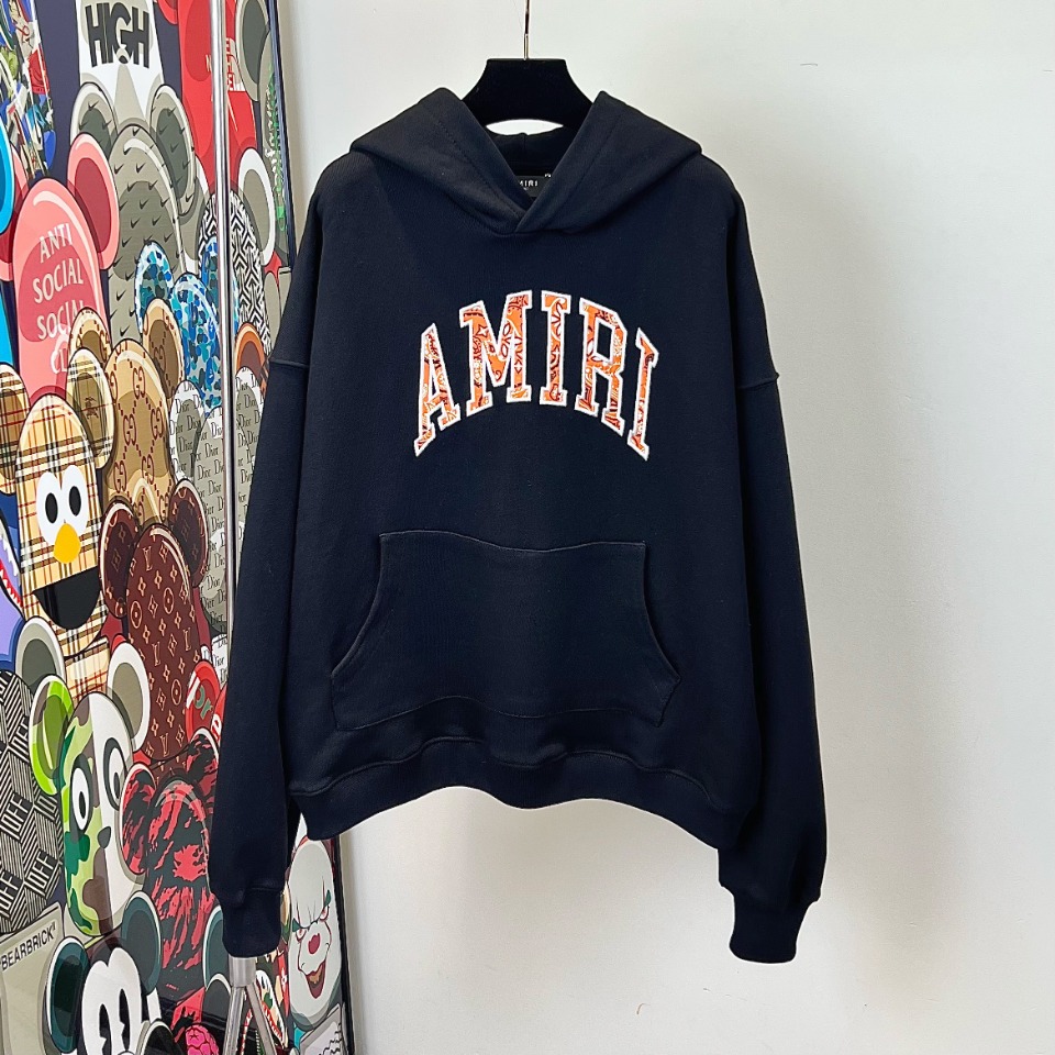 Amiri あみりパーカーｎ級品 柔らかい フード付き 人気品 プリント 純綿 シンプル トップス ファッション ブラック_1