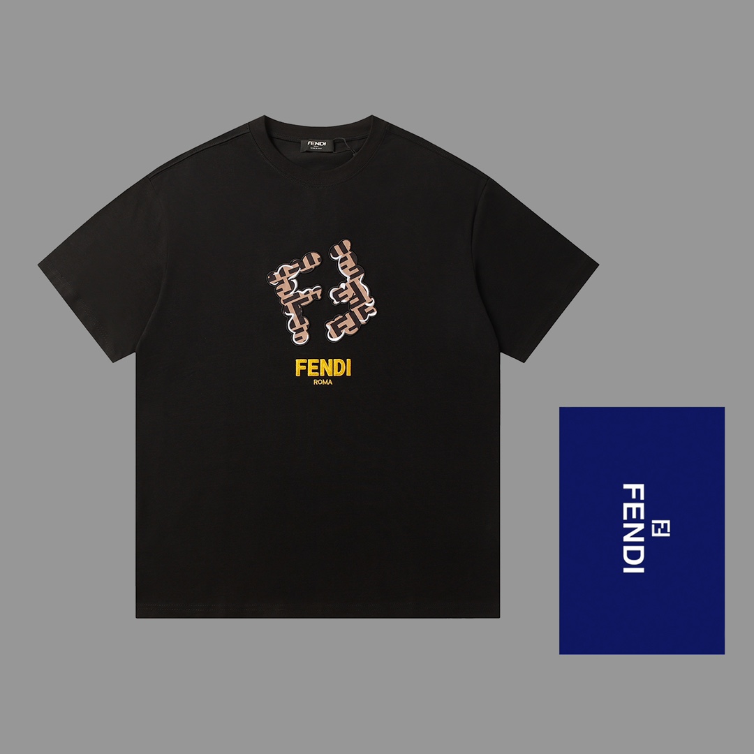 フェンディ FENDI限定 コピー 半袖 Tシャツ コットン ブラック 柔らかい 花柄_1