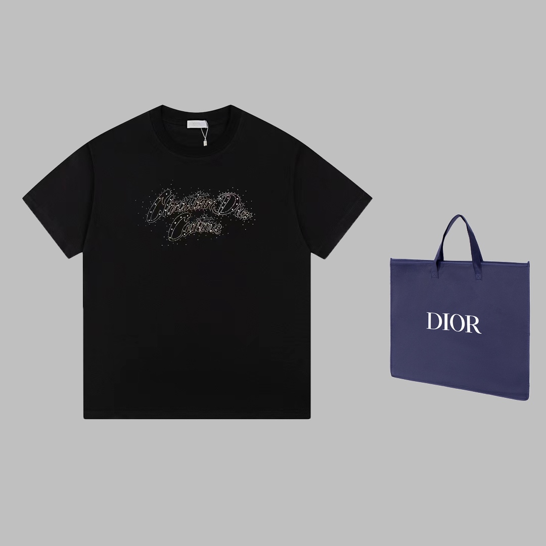 ディオールtシャツＮ級品 純綿 トップス tシャツ 春夏新品 シンプル 通気性いい 半袖 ファッション ブラック_1