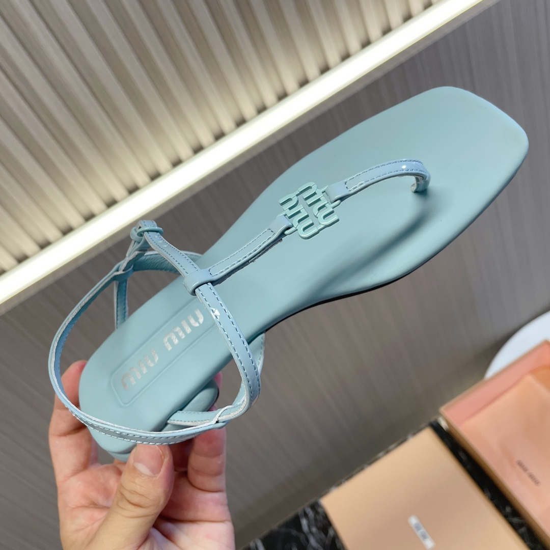 厚底 スニーカー miumiu偽物 ス サンダル レザー 夏シューズ レディース 美脚 歩きやすい ブルー_5