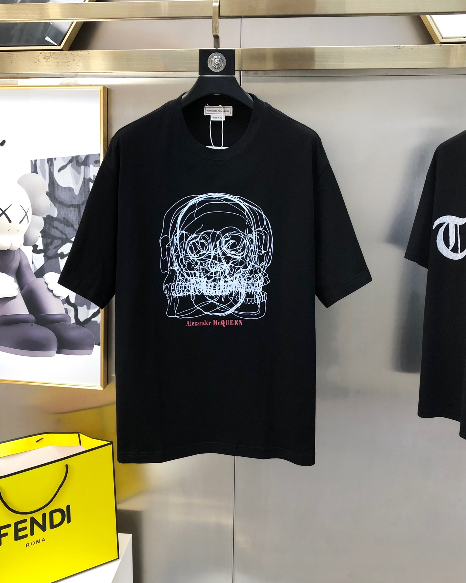 アレキサンダーマックイーン tシャツ激安通販 トップス 短袖 髑髏プリント 純綿 ゆったり メンズ 丸首 ブラック_1