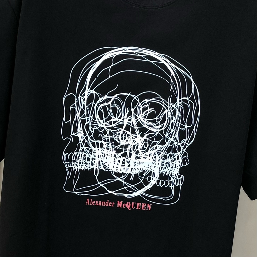 アレキサンダーマックイーン tシャツ激安通販 トップス 短袖 髑髏プリント 純綿 ゆったり メンズ 丸首 ブラック_3