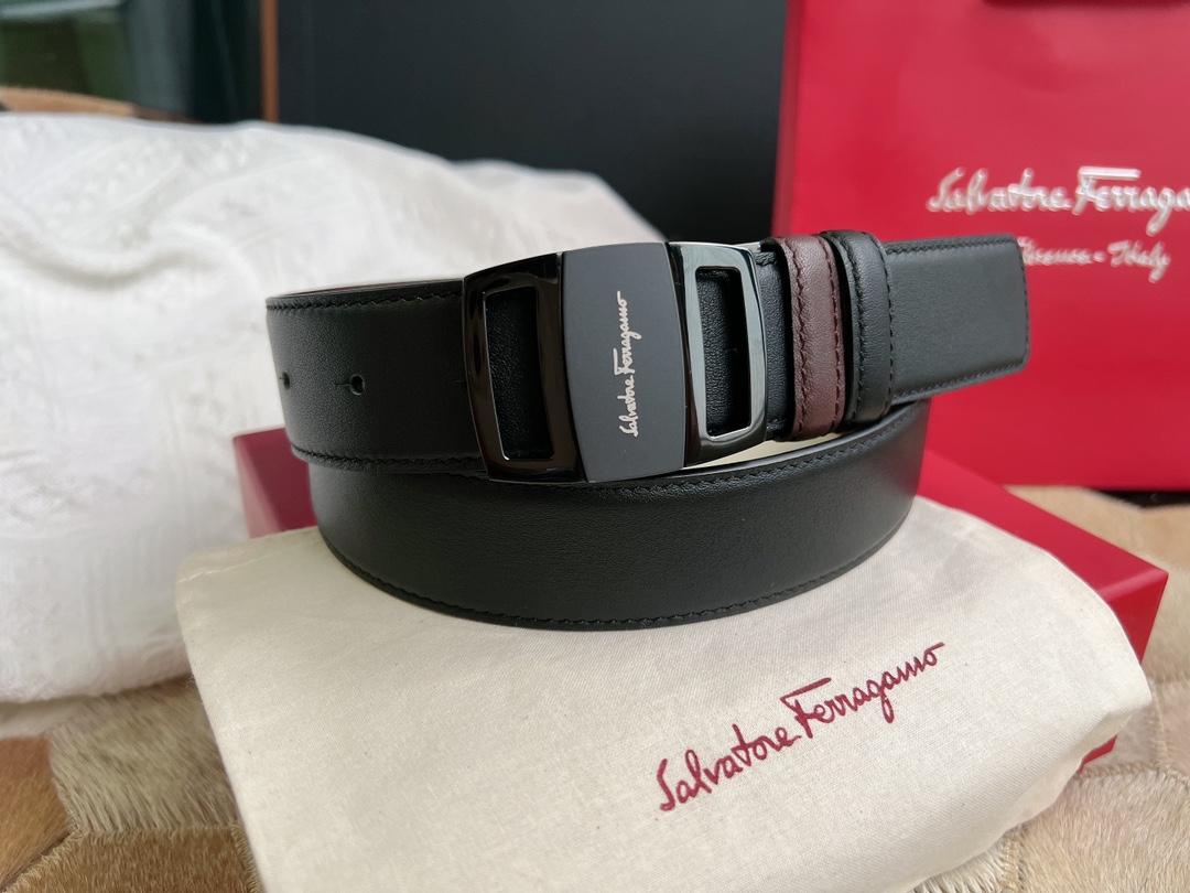 お買い得大人気 ferragamoふぇら が もの ベルト偽物 幅35㎜ 柔らかい ビジネス ベルト 牛革 メンズ ブラック_4