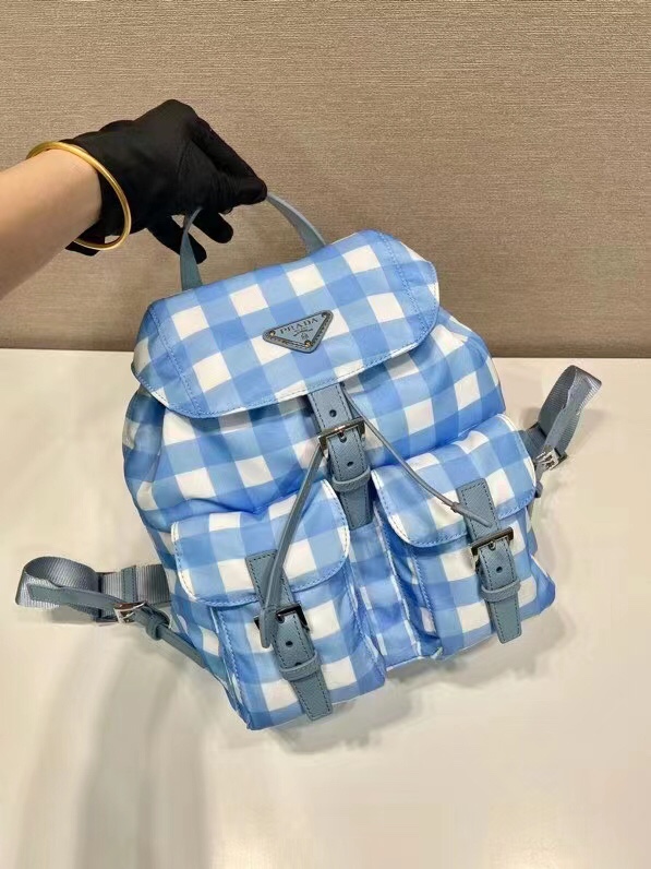 prada 素材スーパーコピー バックバッグ 肩掛けバッグ 格子模様 牛革 レザー 軽量 ファッション 人気 ブルー_6