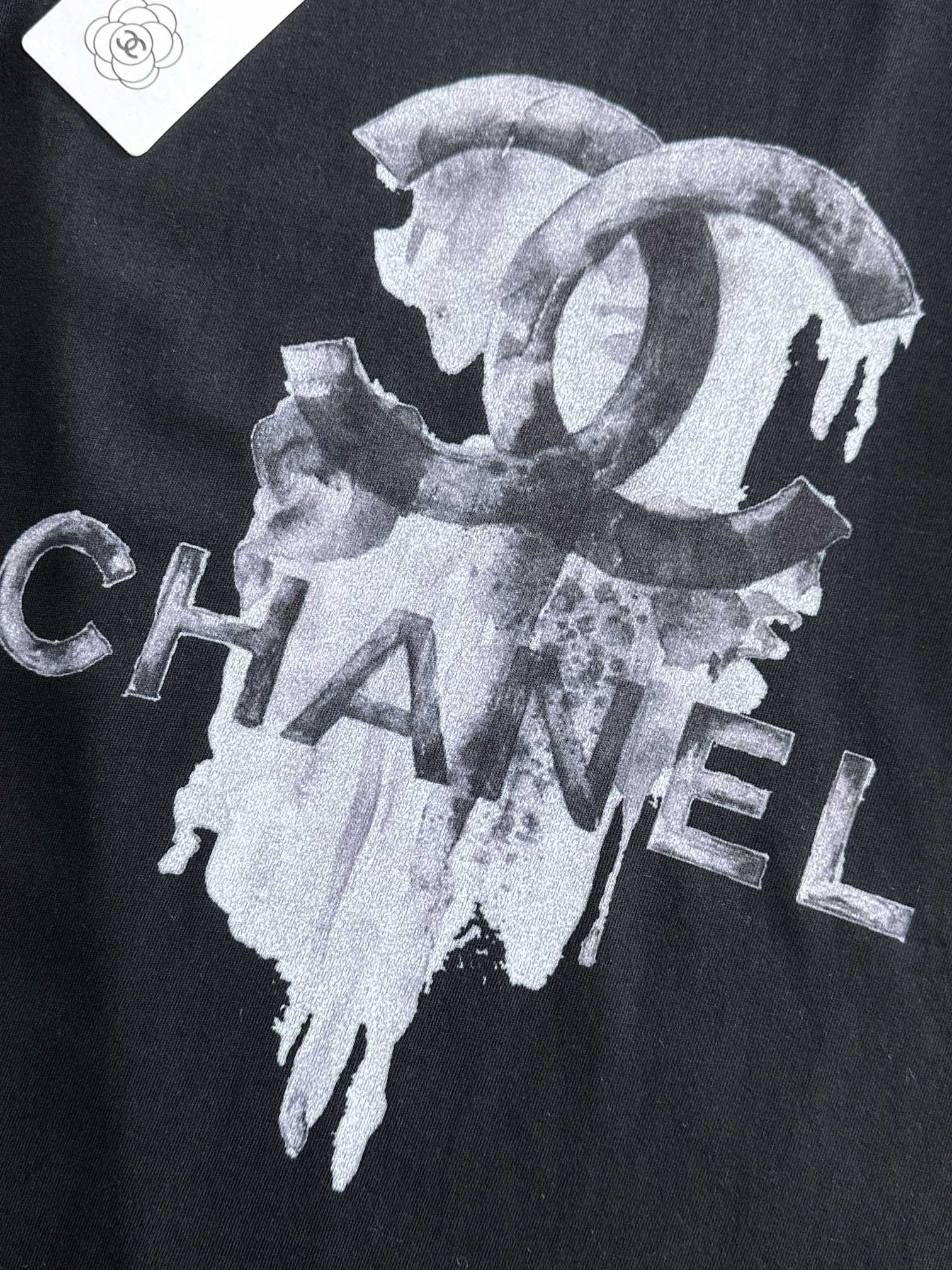 chanel ティー シャツ激安通販 純綿 トップス 丸首 半袖 プリント 柔らかい シンプル 最新品 ブラック_4