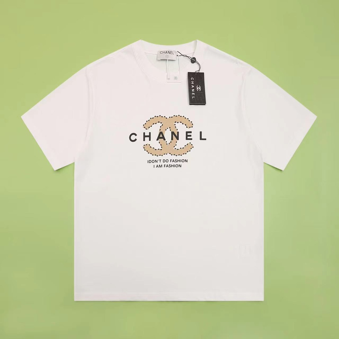 chanel t シャツ ピンク激安通販 純綿 トップス 男女兼用 短袖 プリント 個性的 柔らかい 快適 ホワイト_1