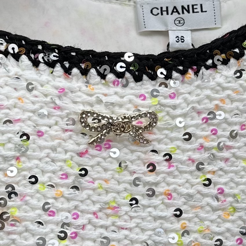 chanel boutique t シャツスーパーコピー 無袖 トップス 純綿 ジレー シンプル キラキラ 高級感 ホワイト_5